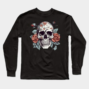Skull floral Rose Vintage Day of the Dead Long Sleeve T-Shirt